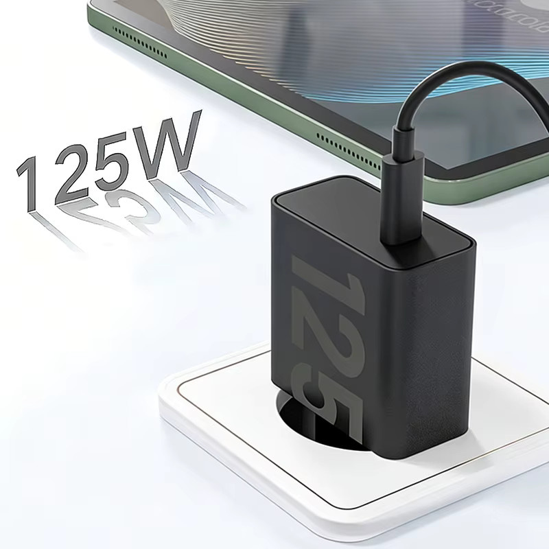 125W USB-C Schnellladegerät mit 5A Typ C Datenkabel, Wandadapter für iPhone, Samsung, Google, Motorola, Huawei und Honor, Schwarz - Bild 2