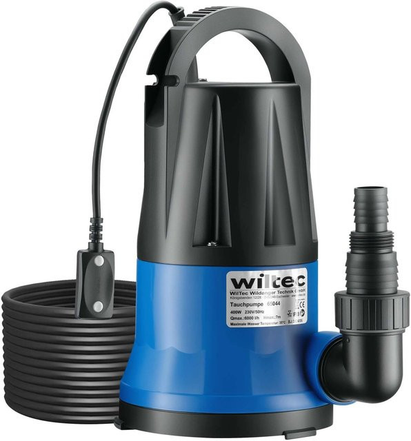 Wiltec Schmutzwasserpumpe als Flachsaugpumpe für den Keller, 400W, 6000L/H, Blau - Bild 1