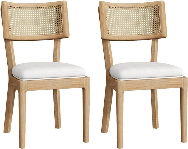 Merax Esszimmerstuhl Set aus 2 Stück in Braun mit Rattan und Massivholz im skandinavischen Design - Bild 1