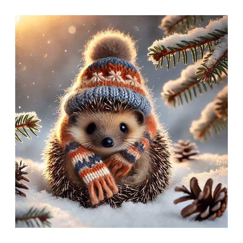 Huacan Diamantgemälde Igel Winter Tierlandschaft als Mosaik-Komplettset in Mehrfarbig, B/H: 20 x 20 cm - Bild 4