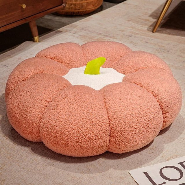 Plüsch Kürbis Kissen in Beige, quadratisches Dekokissen für Wohnzimmer und Schlafzimmer, B/T/H: 40 x 40 x 12 cm - Bild 1