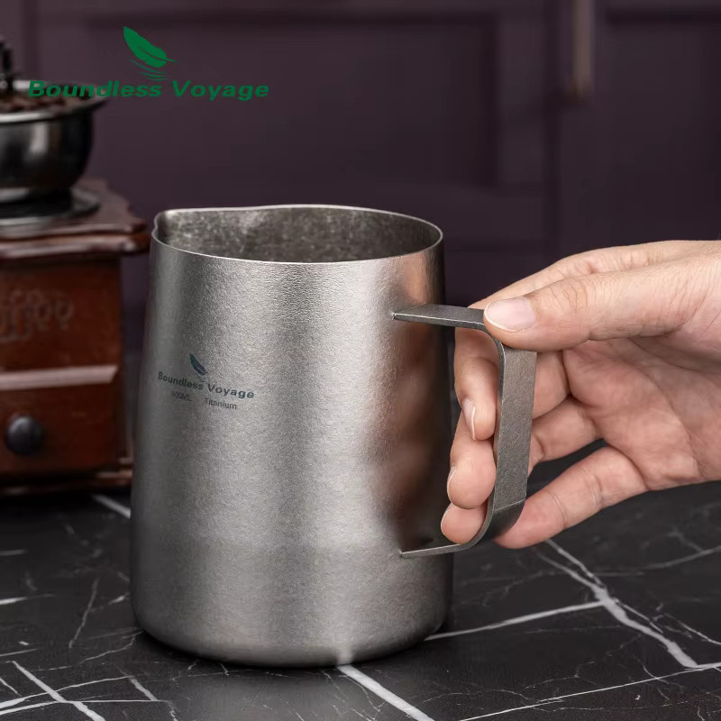 Boundless Voyage Titan-Milchaufschäumer Ti3239D in Silber, Milchkännchen für Barista Latte Art mit rundem Auslauf, 600 ml - Bild 2