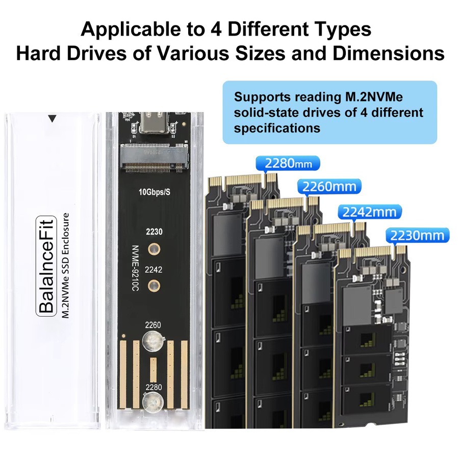Congdi M.2 Externes SSD-Gehäuse für NVMe und SATA NGFF, USB Typ C, 5/10Gbps, Transparent - Bild 3