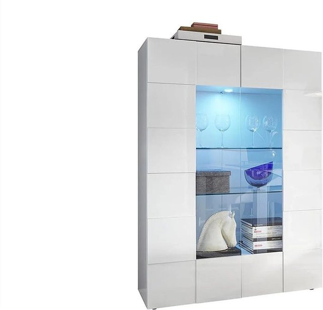Vitrinenschrank Calisto von Vente-unique in Weiß mit Glastüren und integrierter LED-Beleuchtung, Breite: 121 cm - Bild 1