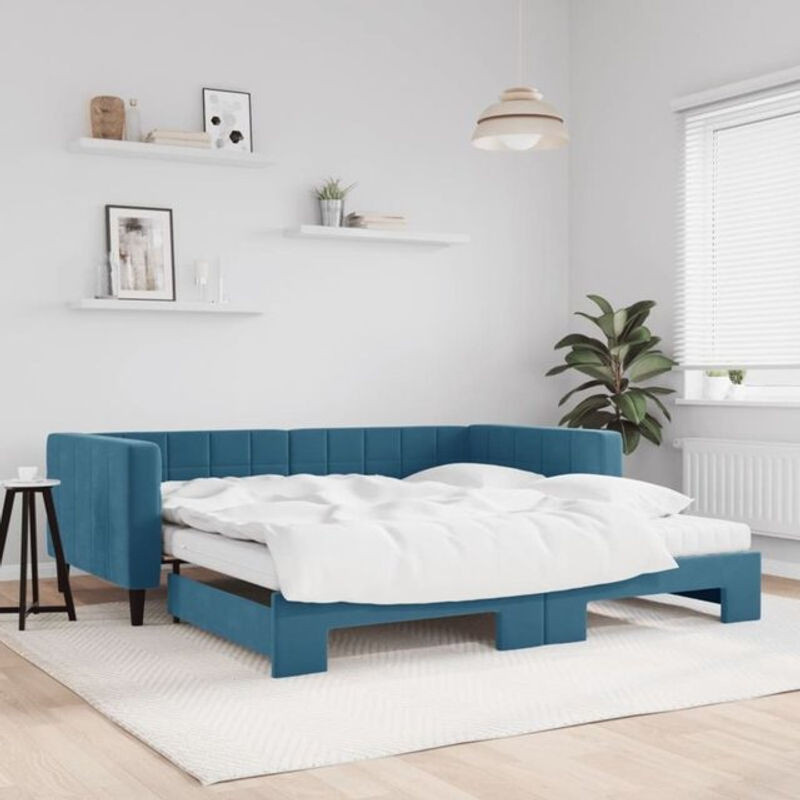 Ausziehbares Funktionsbett vidaxl in Blau mit Matratze aus Samt und Metall im modernen Design B/T: 200 x 100 cm - Bild 1