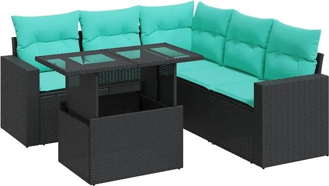 vidaXL 6-teilige Garten-Sofagarnitur aus Poly-Rattan mit Kissen in Schwarz - Bild 1