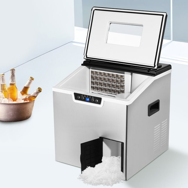 Sweetmile 2-in-1 Eismaschine und Eiswürfelbereiter in Silber mit LCD-Display und automatischer Reinigung aus Edelstahl, 150 W - Bild 1