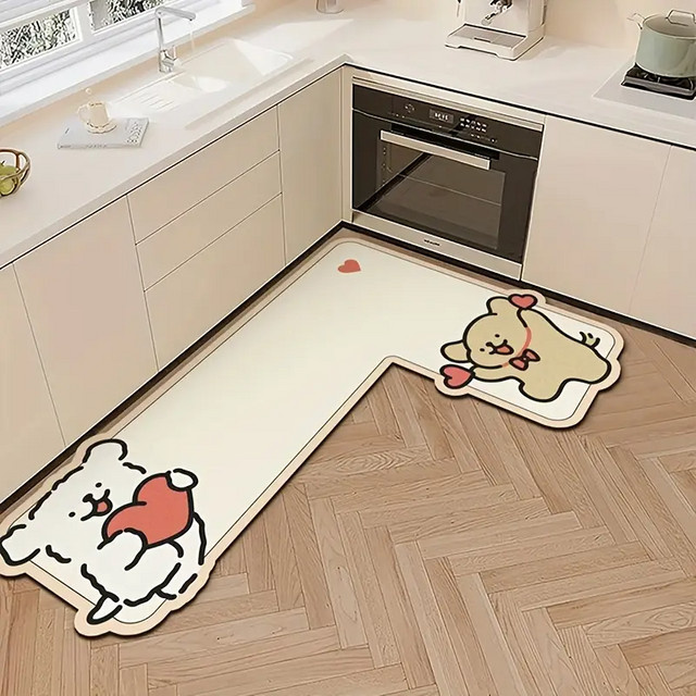 VIKAMA L-förmige Küchenbodenmatte mit Cartoon-Design, wasserabsorbierend und rutschfest - Bild 1