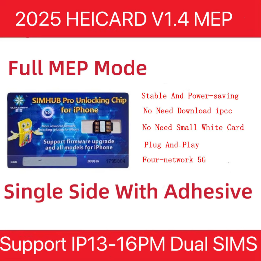 HEICARD V1.4 5G-Version Einseitige SIM-Karte mit Klebeband für iPhone 12 bis 16, Dual-SIM Unterstützung - Bild 1