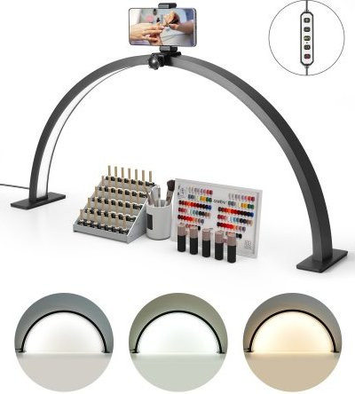 VEVOR Halbmond LED Nageltischlampe mit Telefonhalter, 30 W dimmbare Arbeitsleuchte in Schwarz für Nageltechnik und Wimpernverlängerung, Länge: 76 cm - Bild 1