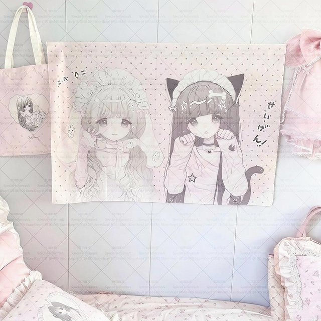 JMG Household Supplies Wandteppich im japanischen Kawaii-Stil, Rosa, B/H: 90 x 150 cm - Bild 1