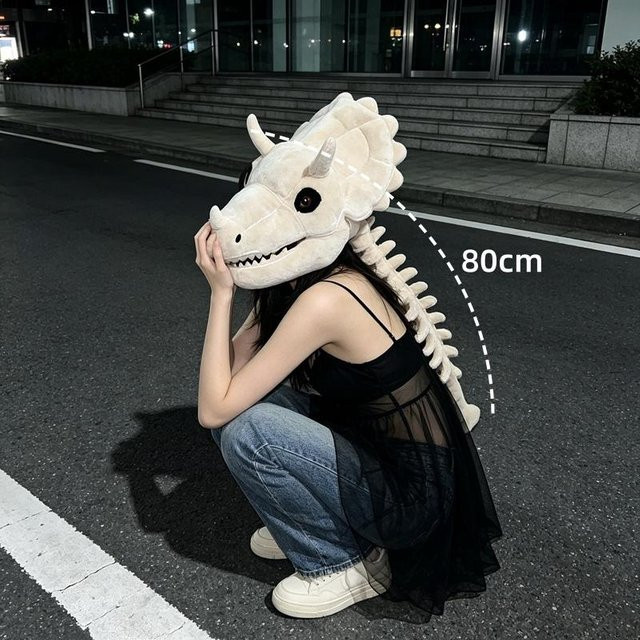 Binchi Fitness Dinosaurier Plüschhut, Skelettkopfbedeckung, ab 14 Jahre - Bild 1