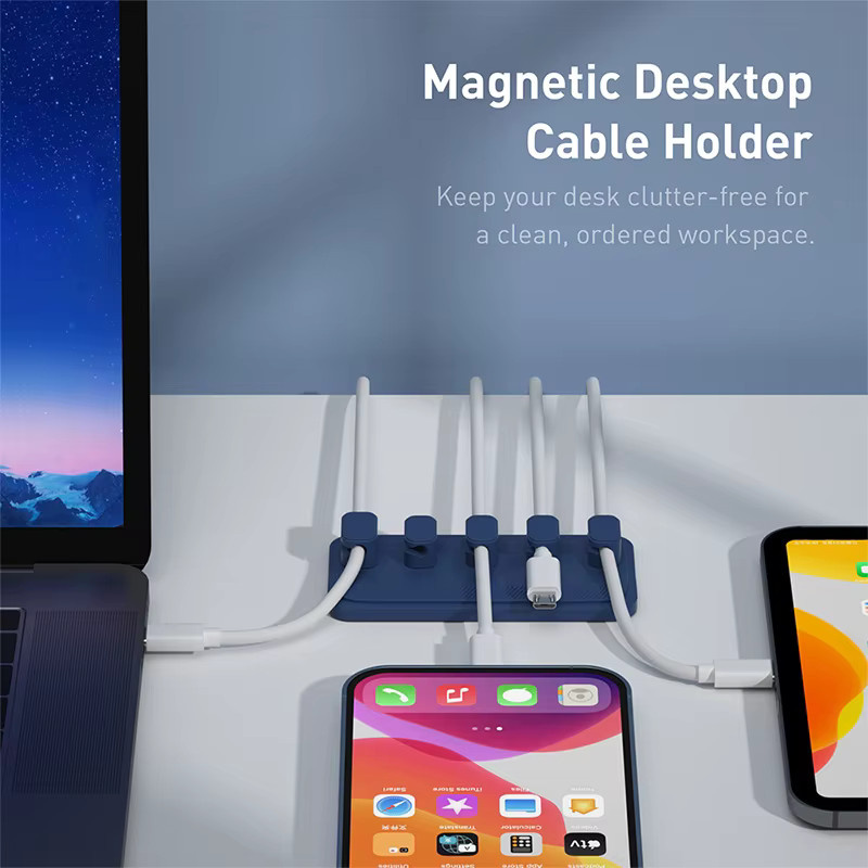 6-in-1 Magnetischer USB-C Kabel-Organizer für den Schreibtisch, Selbstklebender Kabelhalter und Draht-Organizer in Schwarz - Bild 2