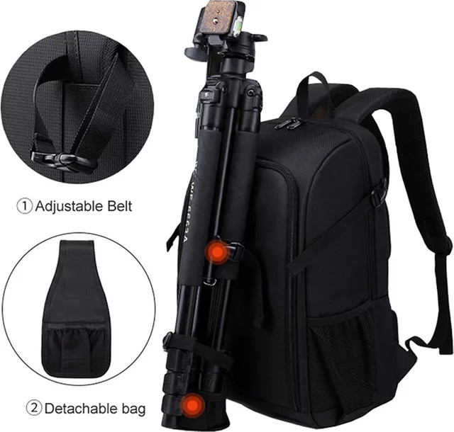 JINNUOLANG Fotografie-Rucksack aus wasserdichtem Oxford-Stoff für Canon und Nikon DSLR-Kameras in Schwarz oder Grau - Bild 1