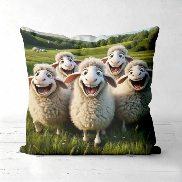 Dekorative Kissenhülle Delampa mit Lama- und Schaf-Muster in Weiß, Polyester, B/B: 18 x 18 cm - Bild 1