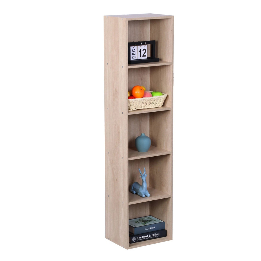 Relaxdays Bücherregal aus Holzwerkstoff in Eiche, 5 Fächer, kippsicher und rutschfest, Höhe: 132 cm, Breite: 32 cm, Tiefe: 24 cm - Bild 2