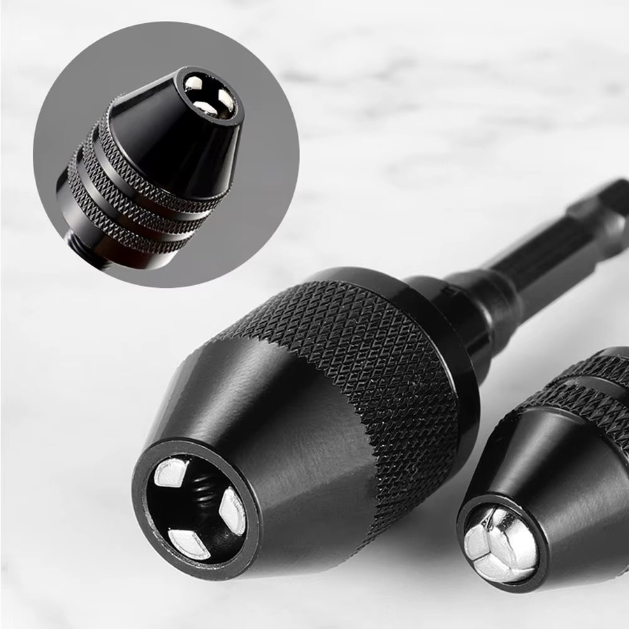 Binoax Mini Keyless Bohrfutter Schnellwechseladapter mit 1/4 Zoll Sechskantschaft, Spannbereich 0,3-6,5 mm, Schwarz - Bild 3