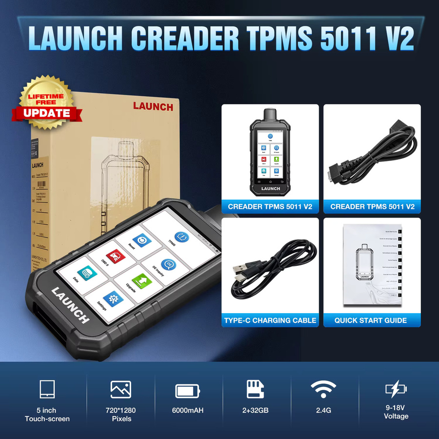 LAUNCH X431 CRT5011E V2 TPMS Reifendruck Diagnose-Tool in Schwarz zur Sensor-Aktivierung, Programmierung und zum Auslesen mit OBD2-Scanner für 315/433 MHz - Bild 6