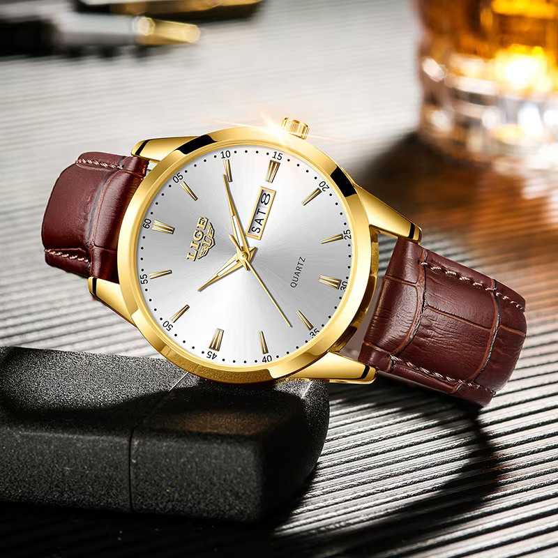 LIGE Armbanduhr, Analoguhr, Gold, Silikon, Herren - Bild 2