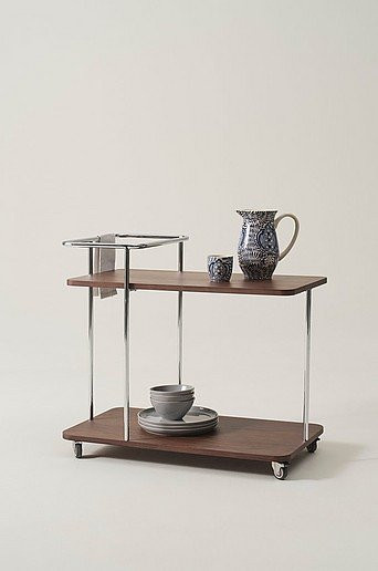 Jotex PINGLE Servierwagen in Walnuss Braun mit Rollen und glänzender Oberfläche, B/T/H: 80 x 45 x 72 cm - Bild 1