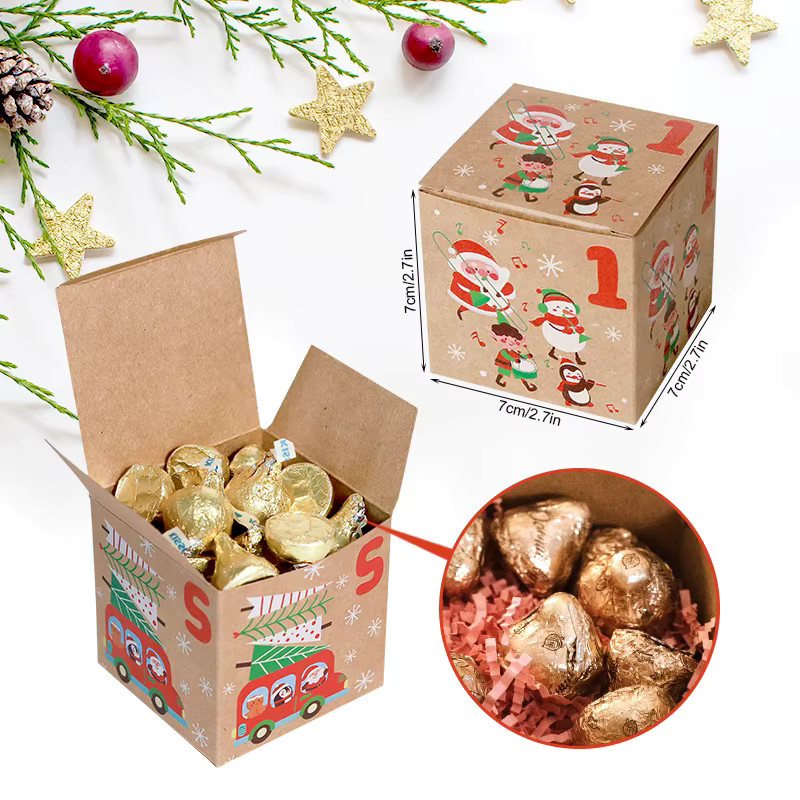 iSRCRAFT DIY Adventskalender Leckerli Boxen aus Kraftpapier im Vintage-Design, 24 Stück, Mehrfarbig - Bild 4