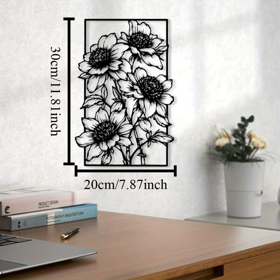 CIFBUY Vintage Blumen-Wandkunst aus Metall in Schwarz als florale Dekoration für drinnen und draußen - Bild 4