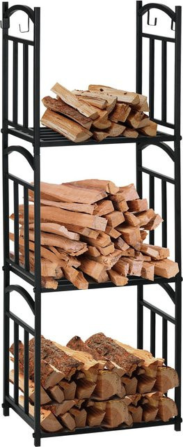 Outsunny Kaminholzregal aus Metall in Schwarz, 3 Ebenen, B/T/H: 46 x 32 x 126 cm - Bild 1