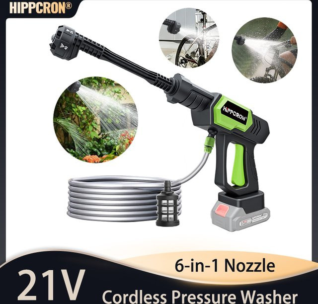 Hippcron 21V Akku-Autowaschanlage mit 180W Leistung, Wasserpistole in Schwarz inklusive Wasserschlauch und Schaumkanone zur Fensterreinigung und Gartenbewässerung - Bild 1