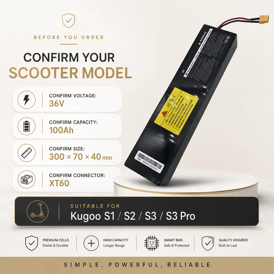 Kugoo Ersatzakku 36V 100000mAh 10S3P Li-Ionen-Pack für Scooter S1 S2 S3 in Schwarz - Bild 5