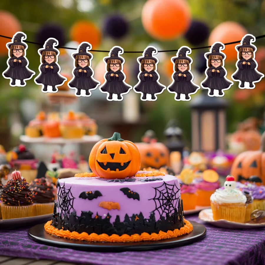 WEIGAO Personalisierte Halloween Girlande mit Hexe Gesicht aus Papier als Party Dekoration - Bild 2