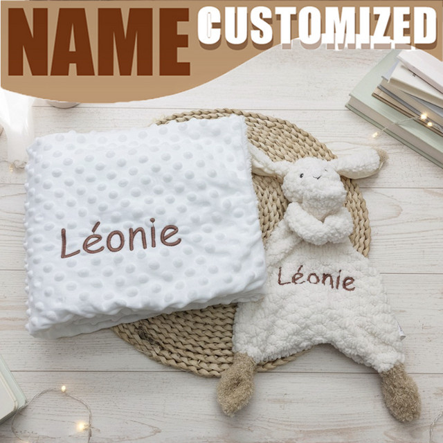 NanBeiCat Personalisierte Babydecke mit Kaninchen-Schmusetuch in Beige und Weiß für Neugeborene - Bild 1