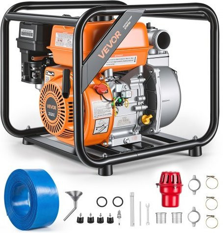 VEVOR Benzin-Wasserpumpe Semi Trash mit 7 HP, 50,8 mm, 132 GPM, Orange, mit Gusseisen-Impeller für Bewässerung und Pools - Bild 1