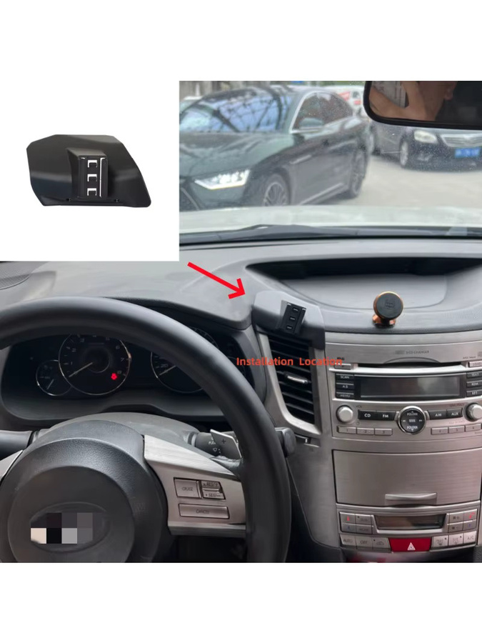 Autotelefonhalterung für Subaru Outback BR 2010–2014 mit Basis für kabelloses Laden in Schwarz - Bild 3