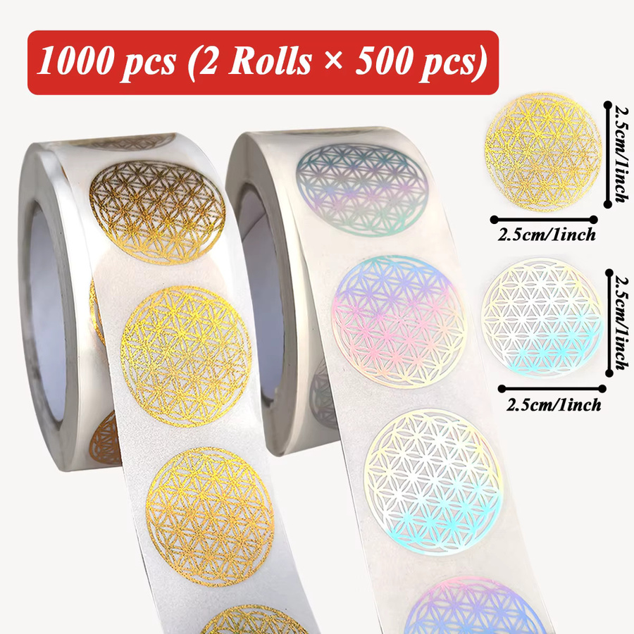 1000 Stück Blumen des Lebens Aufkleber in Multicolour, 2 Rollen holografische runde Siegelaufkleber für Scrapbooking, Tagebücher und DIY-Projekte - Bild 2
