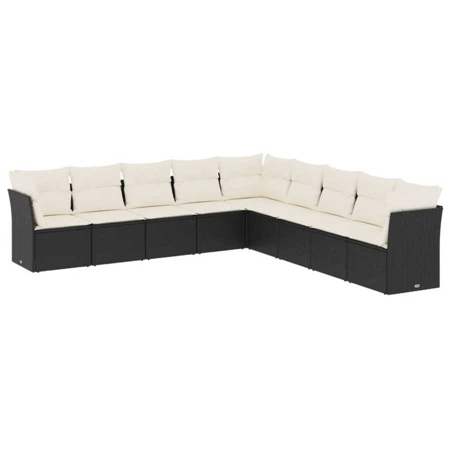 vidaXL 9-tlg Garten-Sofagarnitur in L-Form aus Poly Rattan und Metall mit Kissen, Schwarz und Weiß - Bild 2