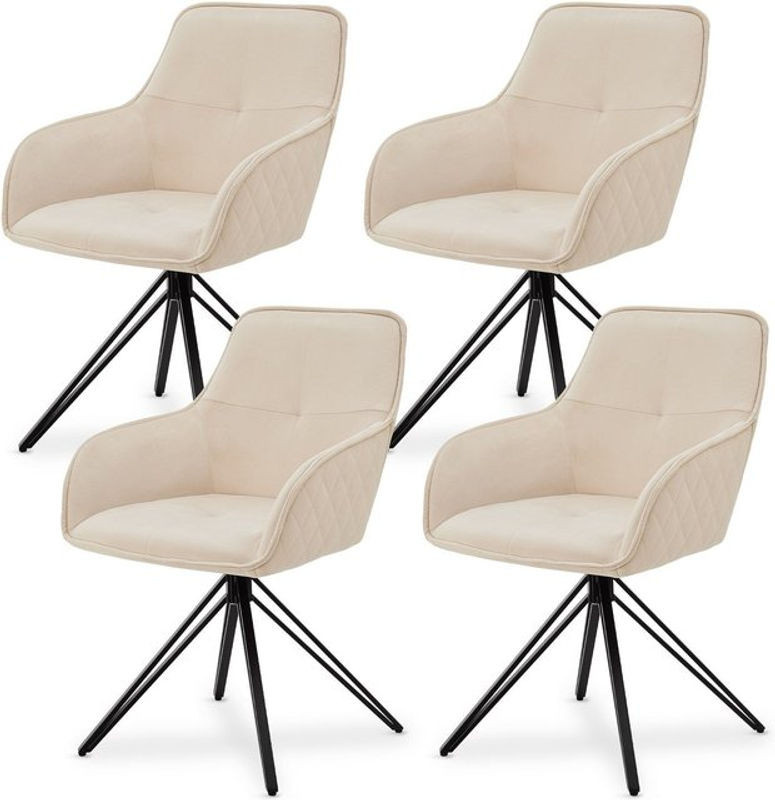 Juskys Drehstuhl Clyde 4er Set mit Armlehnen und Stoffbezug in Samt Beige modern - Bild 1