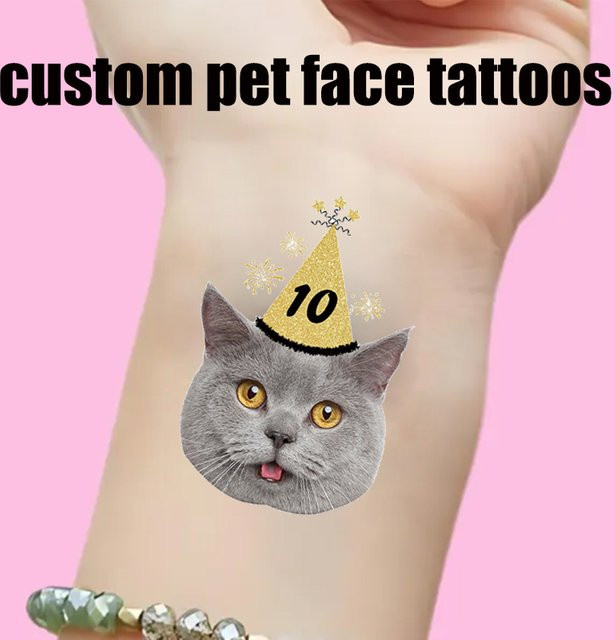 15 Stück personalisierte Haustier temporäre Tattoo Aufkleber von WEIGAO mit individuellem Haustiergesicht für Geburtstag und Party Dekorationen - Bild 1