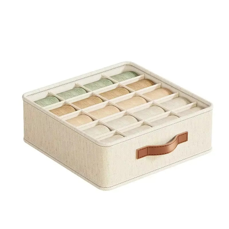 Multifunktionale faltbare Aufbewahrungsbox aus Stoff mit Trennern für Unterwäsche und Socken in Beige oder Weiß - Bild 3