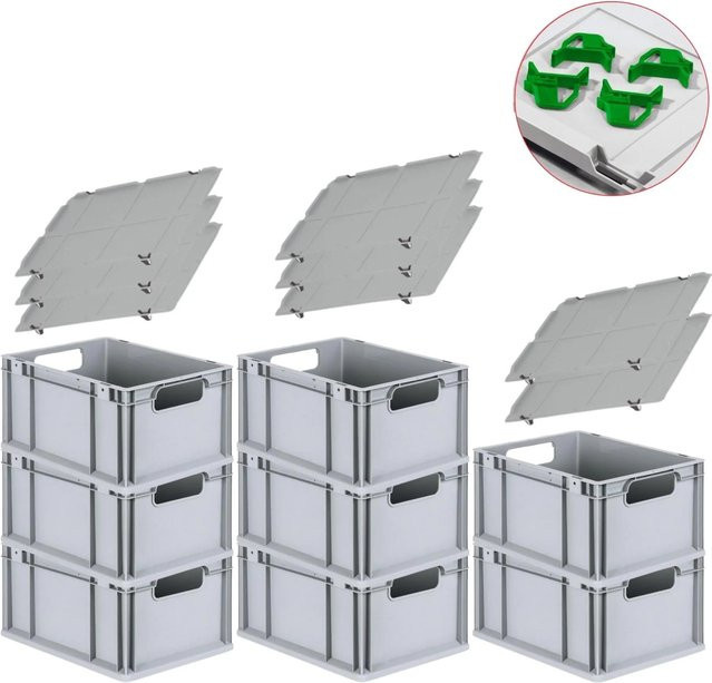 PROREGAL Spar Set mit 8x Eurobox Nextgen Economy in Grün inklusive Auflagedeckeln und 4x Schiebeschnappverschlüssen, H x B x T: 22 x 30 x 40 cm, 20 Liter - Bild 1