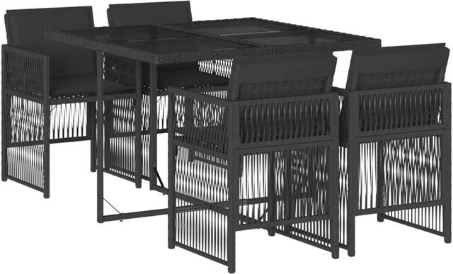 vidaXL 5-teilige Garten-Essgruppe aus Poly-Rattan in Schwarz mit Kissen und Hartglas-Tischplatte - Bild 1