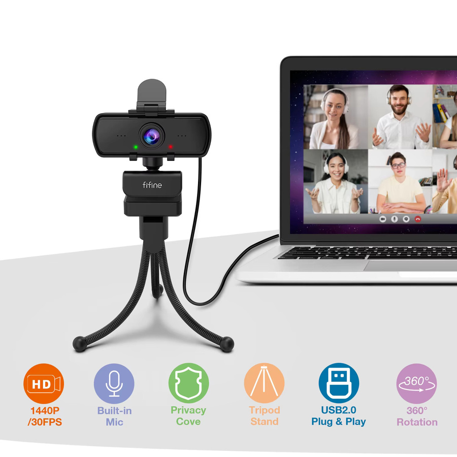 FIFINE K420 Full HD 1440p Webcam mit Mikrofon und Stativ in Schwarz für USB-Desktop und Laptop - Bild 4
