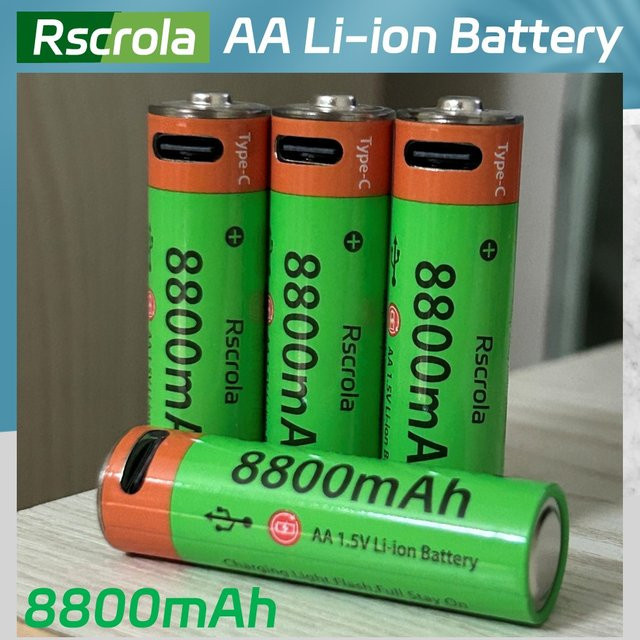 Rscrola AA-Akkus mit 8800 mAh und Typ-C-Ladefunktion, 1,5 V für Spielzeug, Controller und Taschenlampen - Bild 1