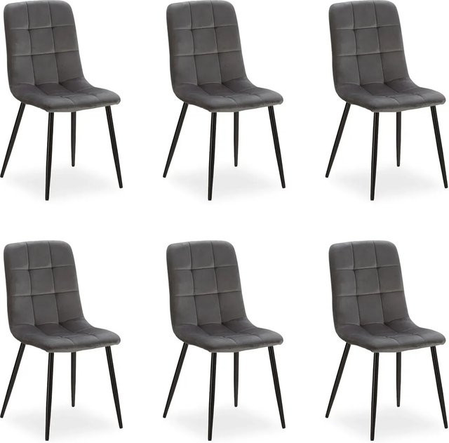 Homestyle4u Esszimmerstuhl 6er Set in Anthrazit aus Samt und Metall - Bild 1