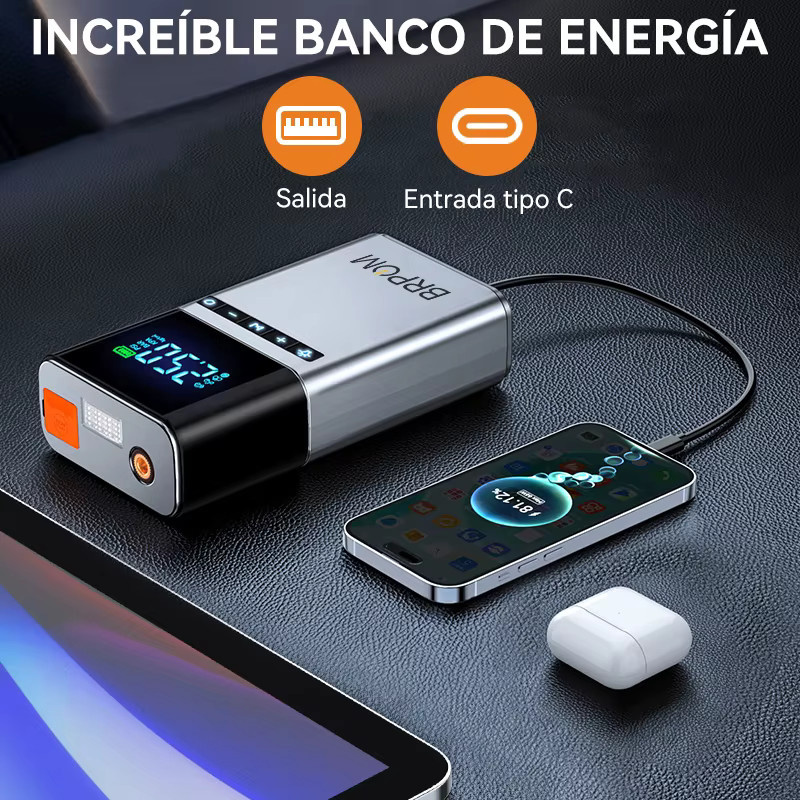 BRPOM Tragbarer Auto-Starter mit 26800mAh Akku, 6000A Starthilfe und 180 PSI Luftkompressor für 12V Autobatterien - Bild 3