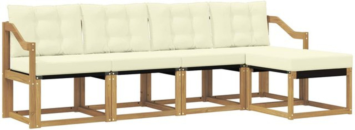 vidaXL Outdoor-Sofagarnitur aus Akazienholz mit Kissen in Weiß und Beige, 5-teiliges Loungemöbel Set im skandinavischen Design - Bild 1