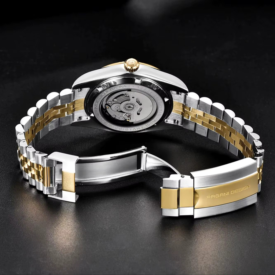 PAGANI DESIGN Armbanduhr, Automatik, Edelstahl, Schwarz-Gold, Herren - Bild 5