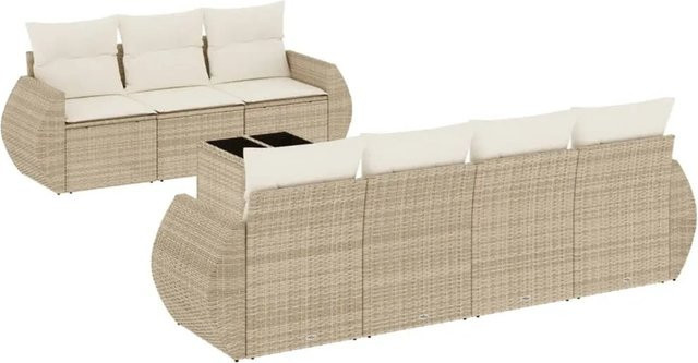 vidaXL 8-teilige Garten-Sofagarnitur aus Poly-Rattan mit Kissen in Beige-creme - Bild 1
