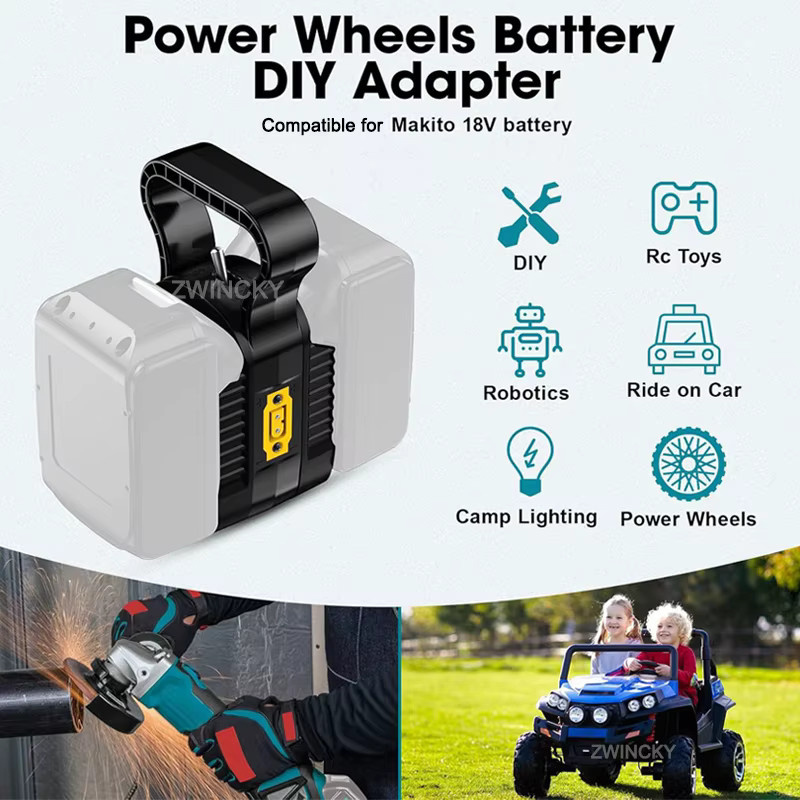BSIDE 2-in-1 Power-Rad-Adapter für Makita und Milwaukee 18V Lithium-Batterien mit Sicherungen und 14AWG Kabelanschlüssen in Schwarz - Bild 4