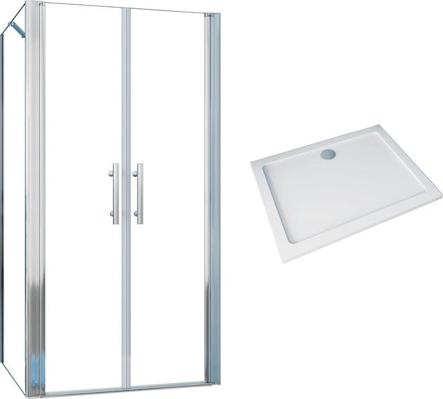 AICA Eckdusche mit Duschtasse, Doppeltür Pendeltür, B/T/H: 80 x 80 x 195 cm, 6mm NANO Glas, transparent/silber - Bild 1