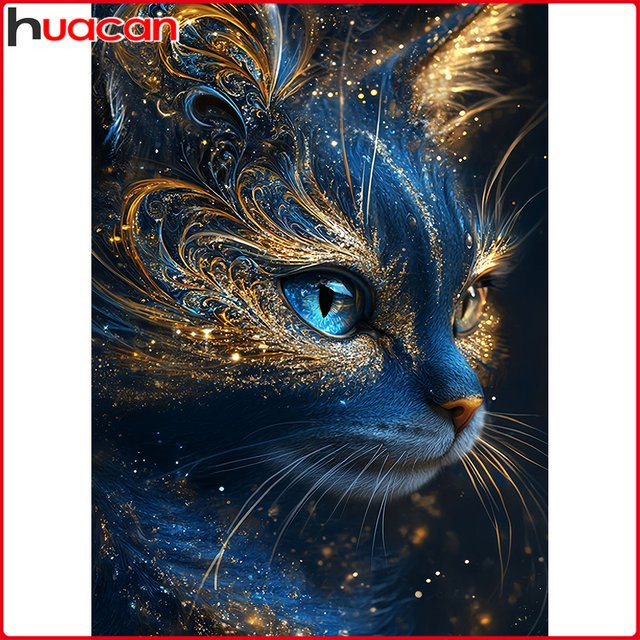 Huacan Diamantgemälde Katze als Diamant-Stickerei-Komplettset mit runden Steinen, dekoratives Tier-Gemälde für die Wandgestaltung, Breite: 20,0 cm, Höhe: 30,0 cm - Bild 1